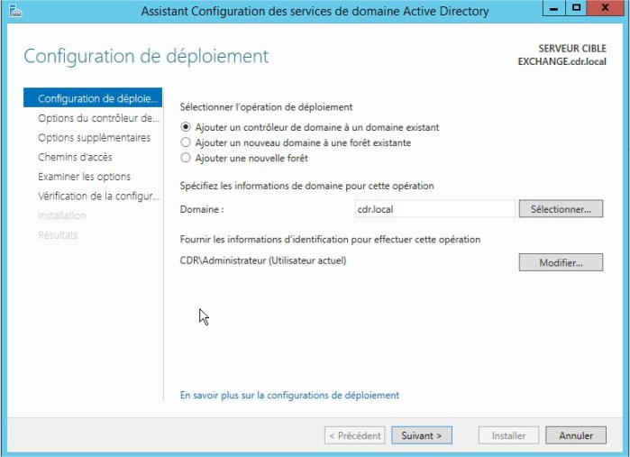 Assistant Configuration des services de domaine Active Directory