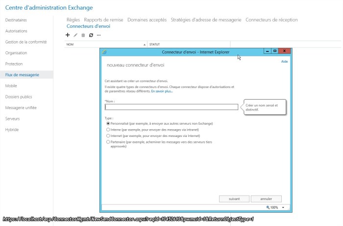 Connecteur d'envoi - Internet Explorer